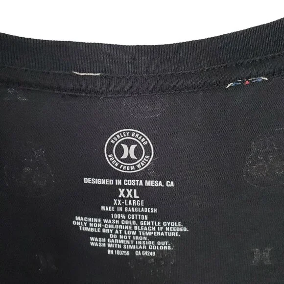 Hurley XXL Mens Shirt Graphic Tee Black Sugar Skull Allover Print Short Sleeve - Picture 8 of 8